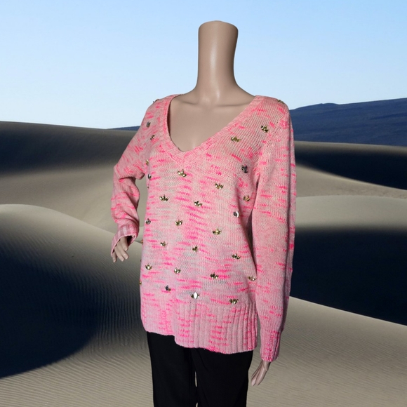 Tristan Women's Bubblegum Pink Gemstone Embellished Wool/Mohair Knit Sweater - Picture 13 of 16